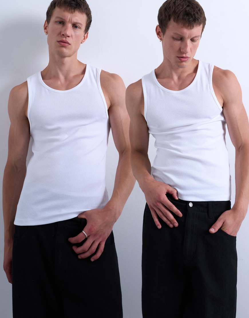 Topman - 2er-Pack gerippte Trägertops in Weiß von Topman
