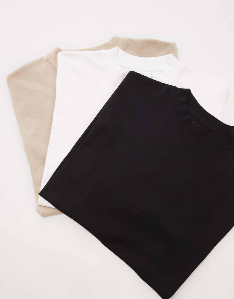 Topman - 3er-Pack Relaxed Fit T-Shirts in Schwarz, Weiß und Stone-Bunt von Topman