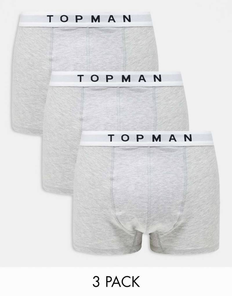 Topman - 3er-Pack Unterhosen in Grau meliert mit weißem Taillenbund-Bunt von Topman