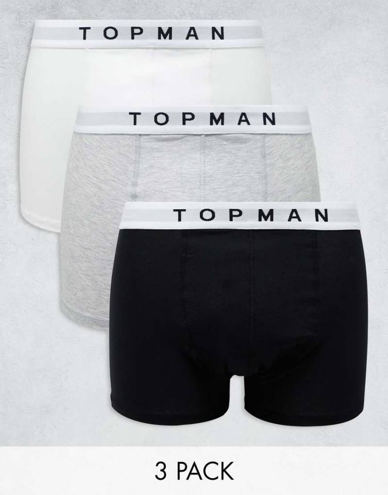 Topman - 3er-Pack Unterhosen in Schwarz, Weiß und Graumeliert mit weißem Taillenbund-Bunt von Topman