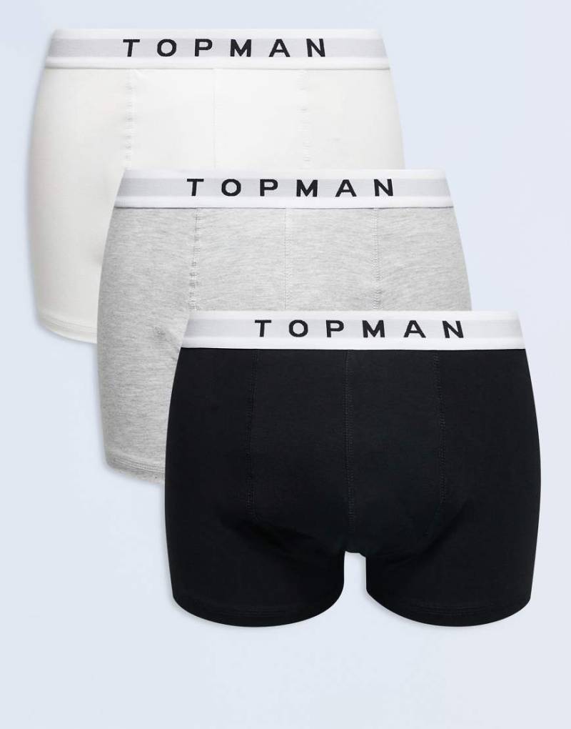 Topman - 3er-Pack Unterhosen in Schwarz, Weiß und meliertem Grau mit weißem Bund-Bunt von Topman