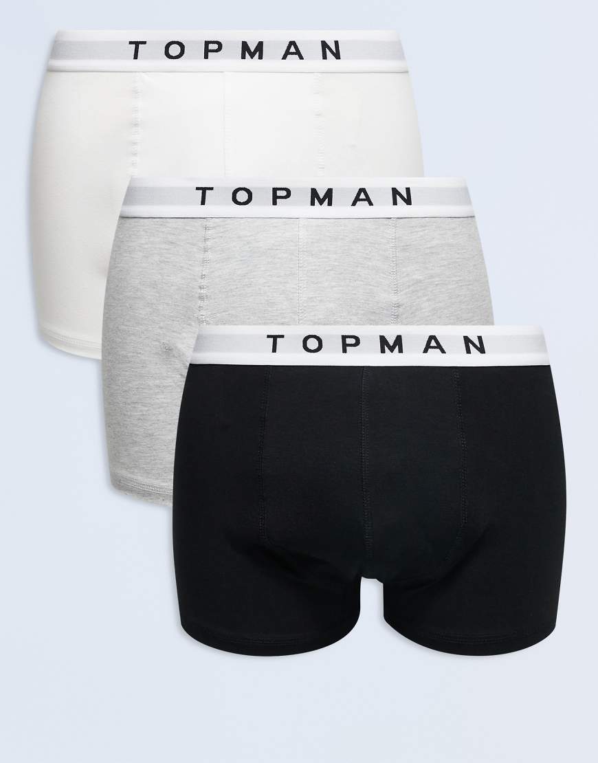 Topman - 3er-Pack Unterhosen in Schwarz, Weiß und meliertem Grau mit weißem Bund-Bunt von Topman