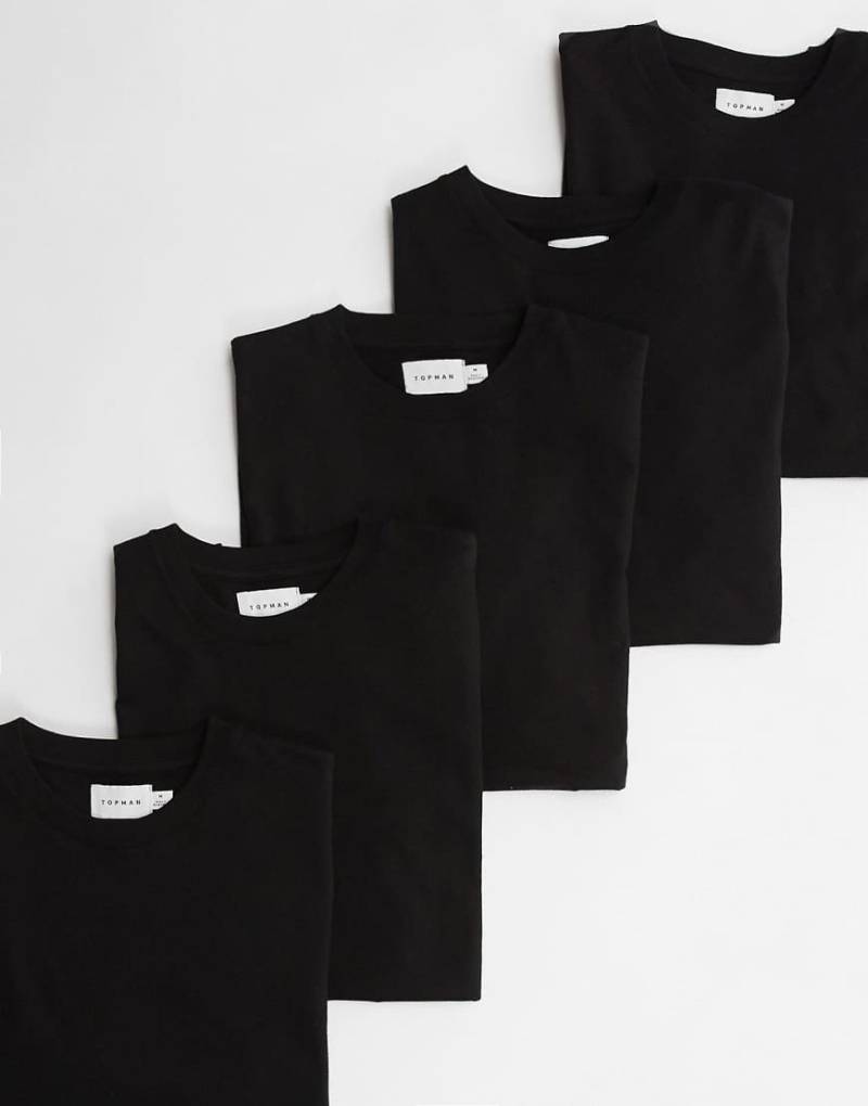 Topman - 5er-Pack T-Shirts in Schwarz in regulärer Passform von Topman