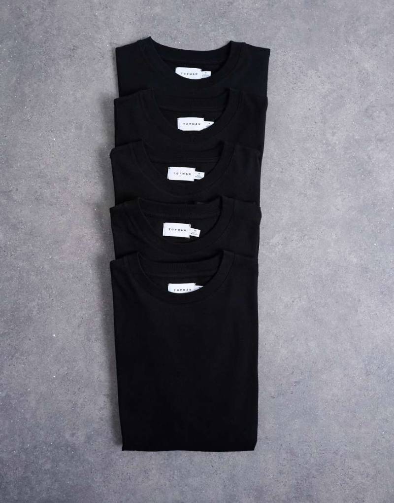 Topman - 5er-Pack T-Shirts in Schwarz in regulärer Passform von Topman