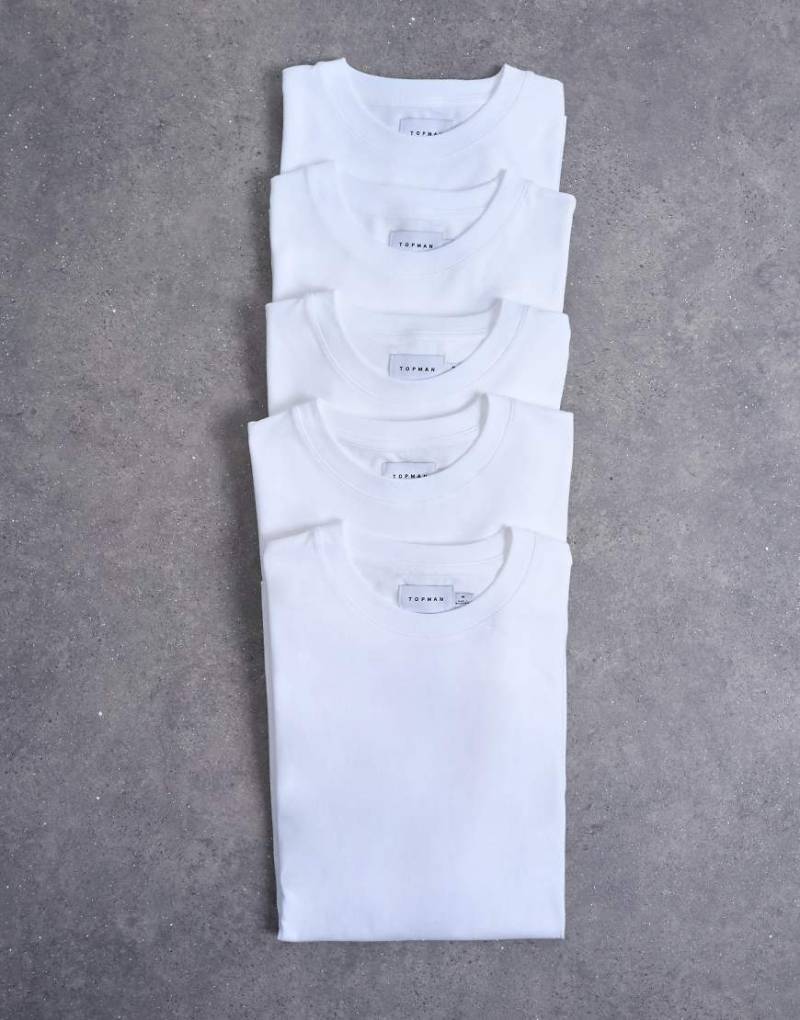 Topman - 5er-Pack T-Shirts in Weiß in regulärer Passform von Topman