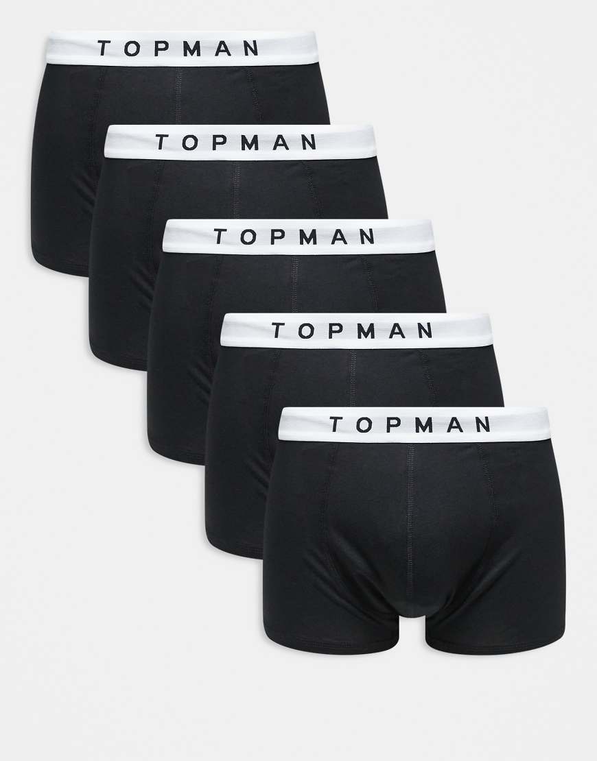 Topman - 5er-Pack Unterhosen in Schwarz mit weißem Taillenbund-Bunt von Topman