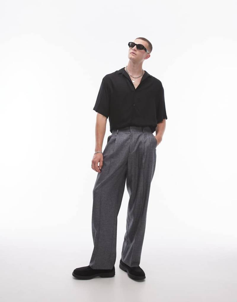 Topman - Anzughose in Grau mit Kreuzschraffur und weitem Bein von Topman