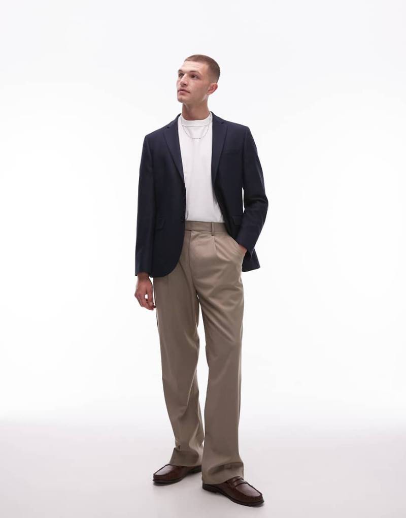 Topman - Anzughose in Steinbeige mit lockerem Schnitt und hohem Bund-Neutral von Topman