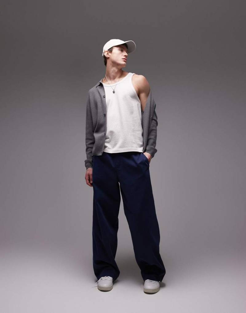 Topman - Baggy Fit Chinohose aus Twill in Marineblau von Topman