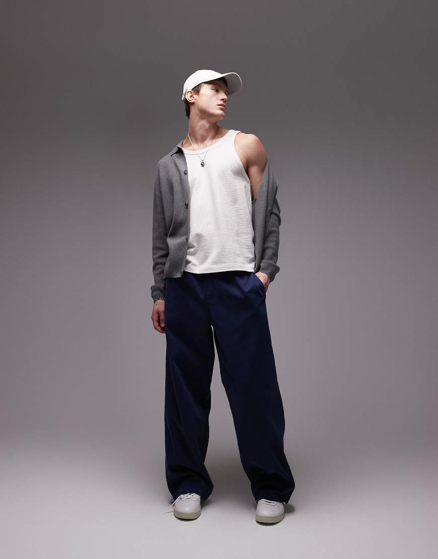 Topman - Baggy Fit Chinohose aus Twill in Marineblau von Topman