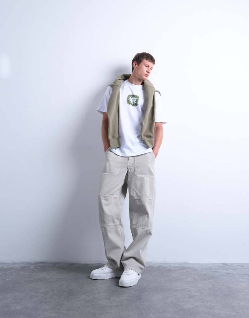 Topman - Baggy-Fit-Chinohose aus Twill in Steingrau-Neutral von Topman