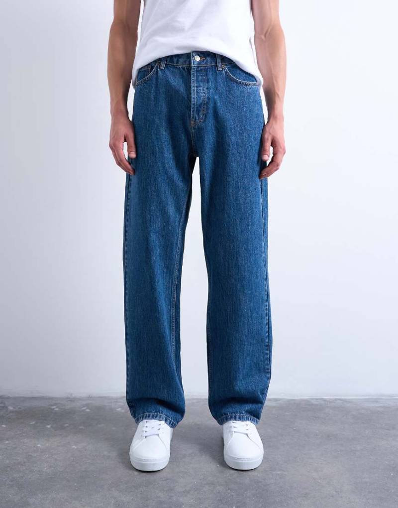 Topman - Baggy Jeans aus festem Denim in mittlerer Waschung-Blau von Topman