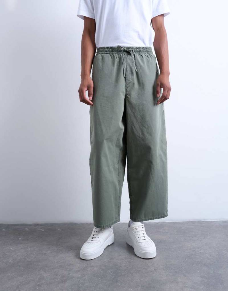 Topman - Barrel-Hose aus Ripstop in Khaki-Grün von Topman