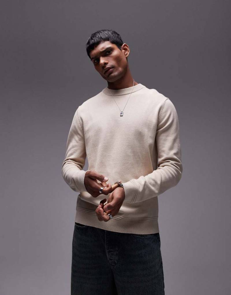 Topman - Basic-Pullover in Beige mit Rundhalsausschnitt-Neutral von Topman