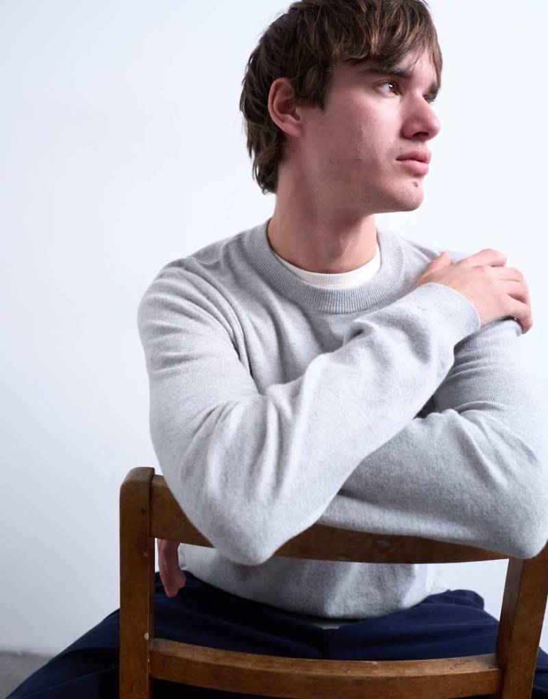 Topman - Essential - Strickpullover in Hellgrau mit Rundhalsausschnitt von Topman