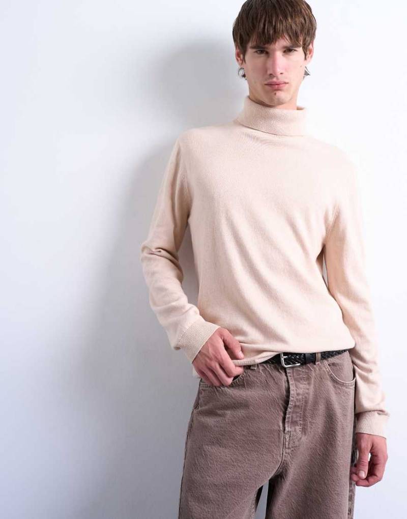 Topman - Essential - Strick-Rollkragenpullover in Steinbeige-Neutral von Topman