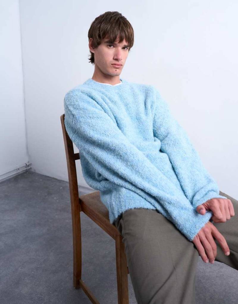 Topman - Bouclé-Pullover in lockerer Passform in Mittelblau von Topman