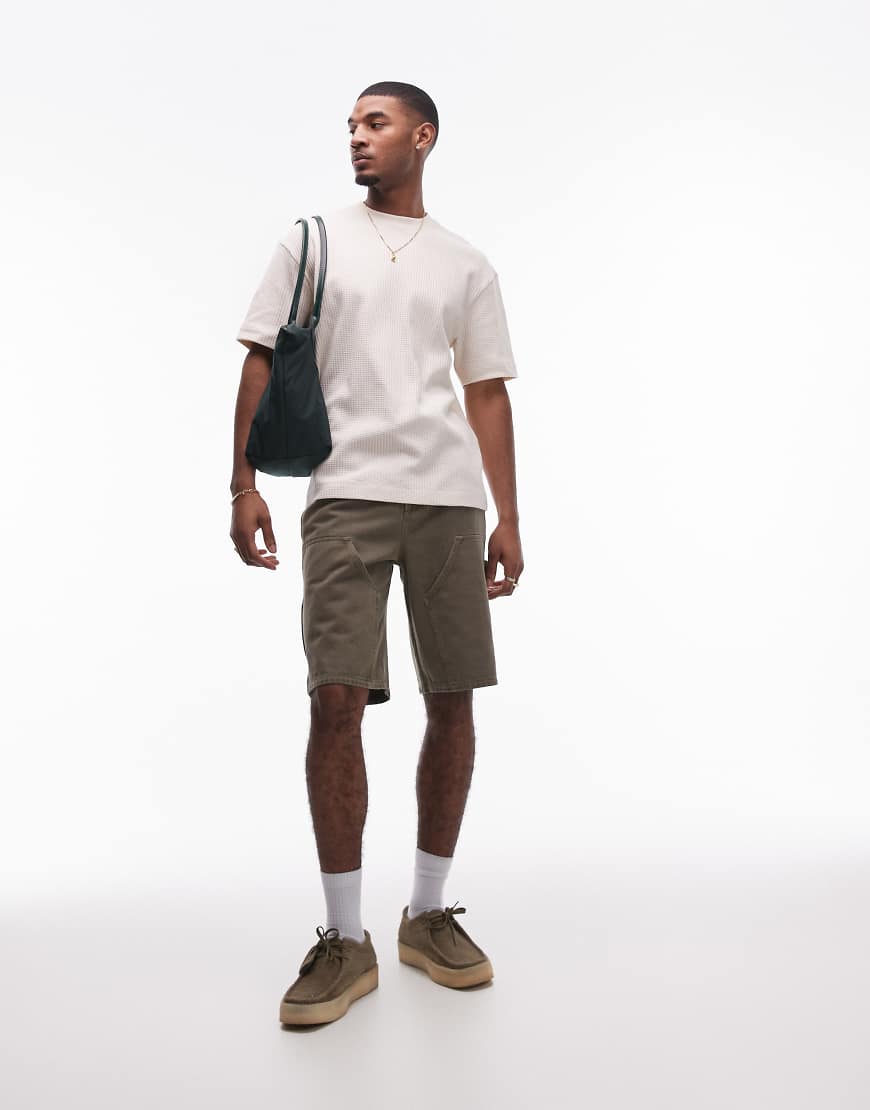 Topman - Carpenter-Shorts in gewaschenem Khaki-Grün von Topman