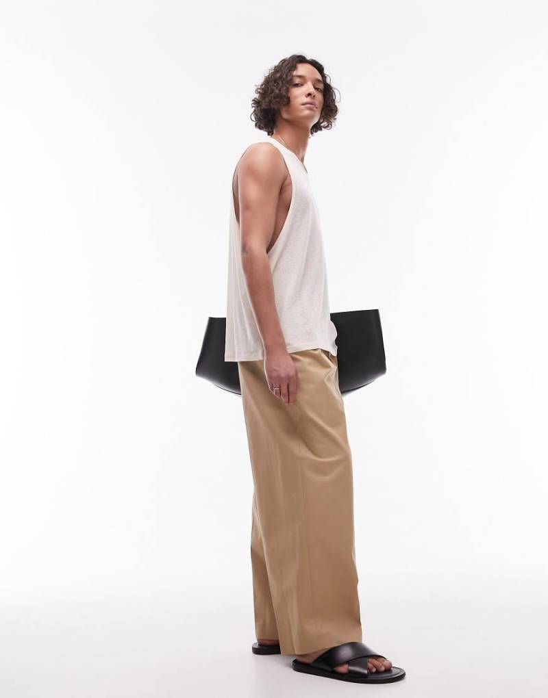 Topman - Compact - Hose aus Baumwolle in Stein mit weitem Bein-Neutral von Topman