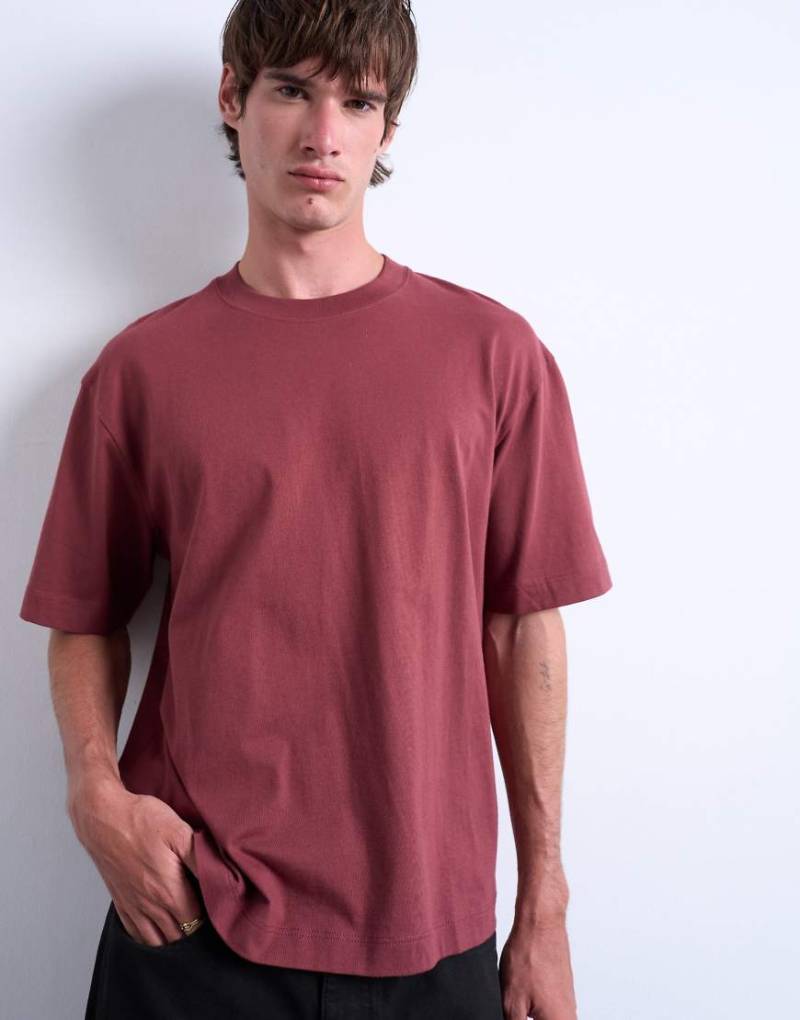 Topman - Cropped-T-Shirt in hellem Burgunderrot von Topman