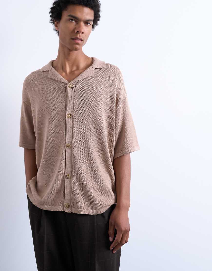 Topman - Durchgeknöpftes Hemd in Stein mit lässigem Schnitt-Neutral von Topman