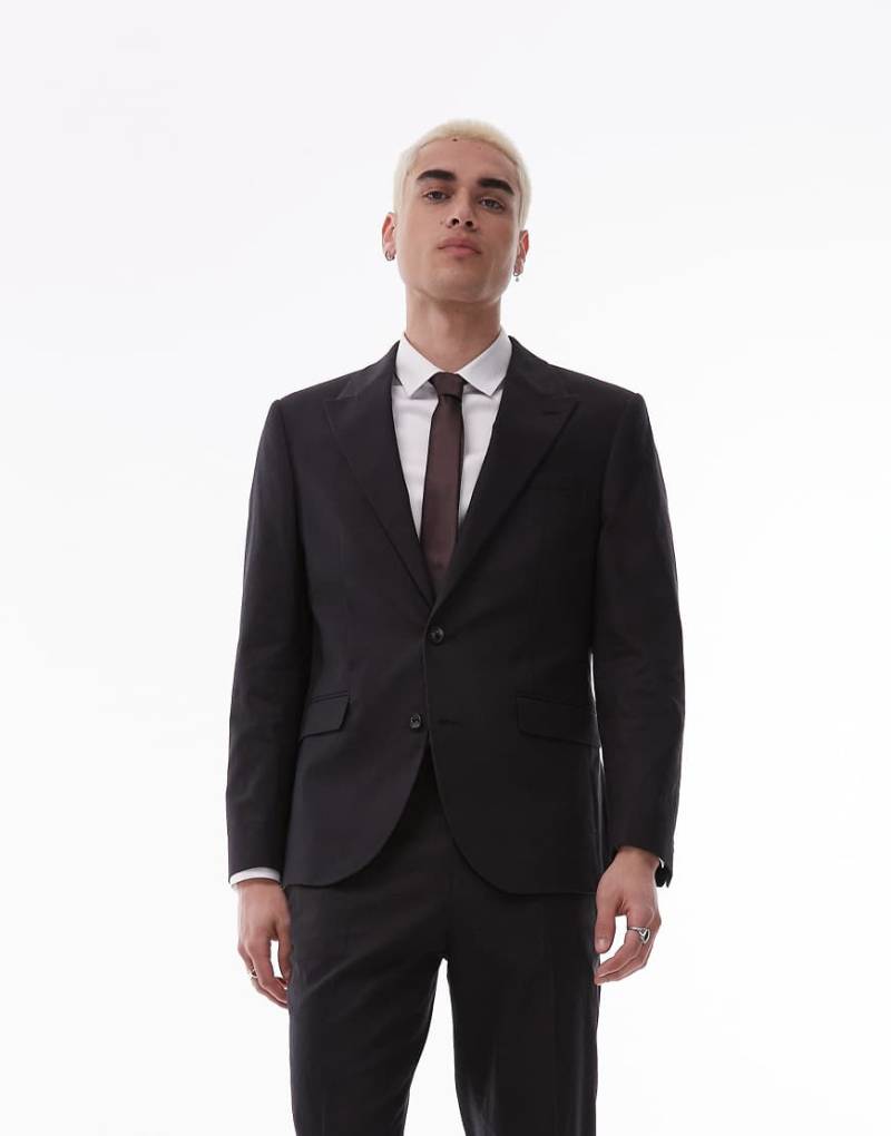 Topman - Einreihiger Blazer aus Leinenmix in Schwarz von Topman