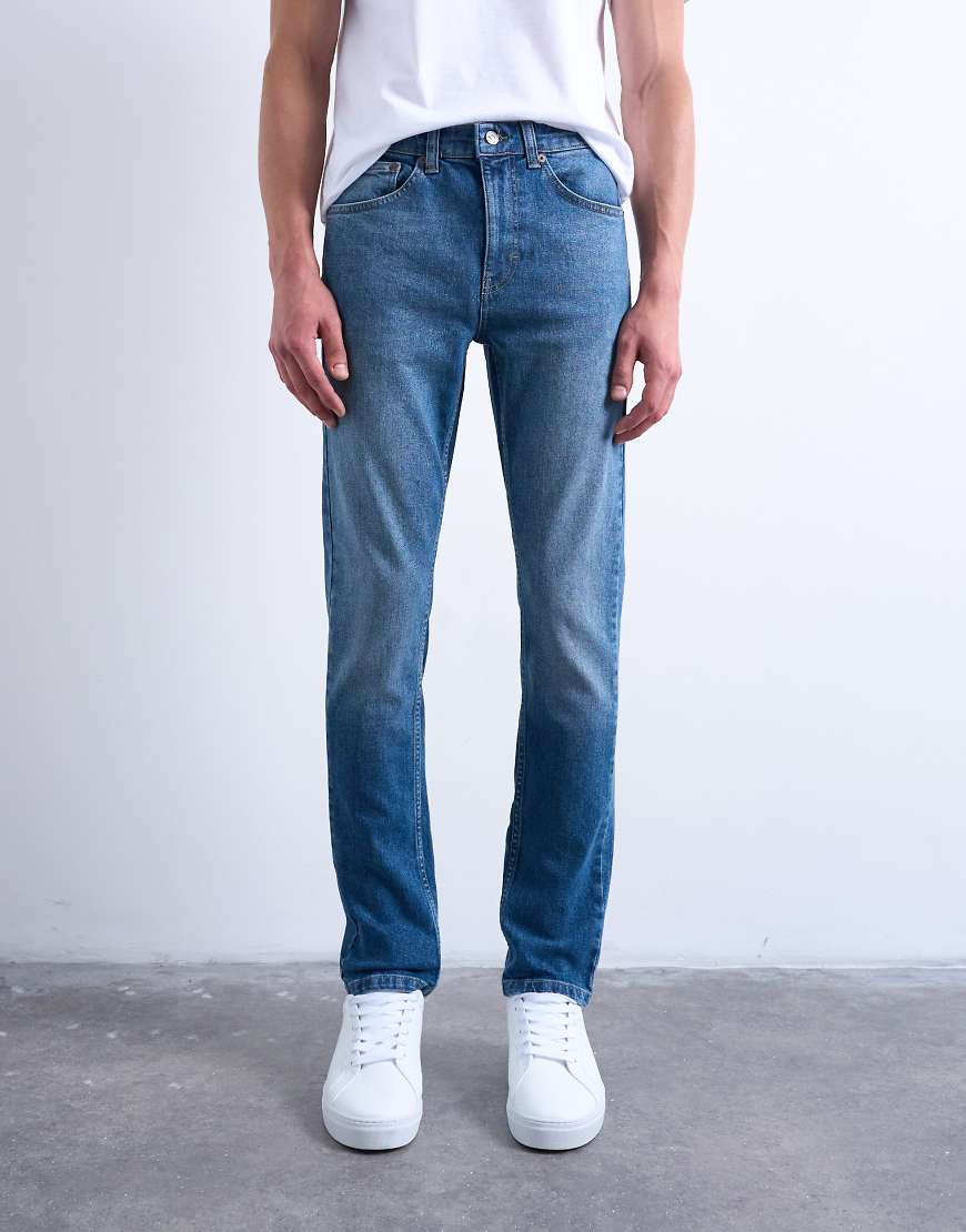 Topman - Eng geschnittene Jeans mit Stretch in mittlerer Waschung-Blau von Topman
