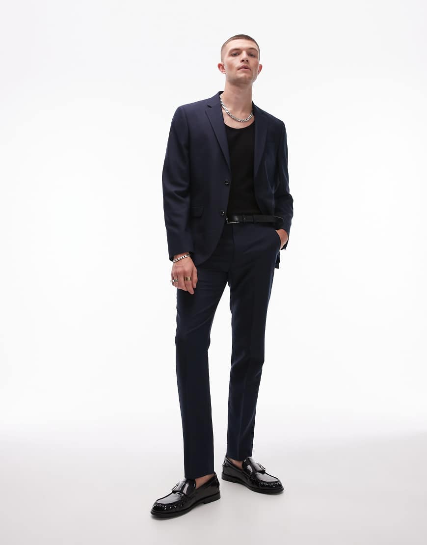 Topman - Enge Anzughose in Marine-Marineblau von Topman