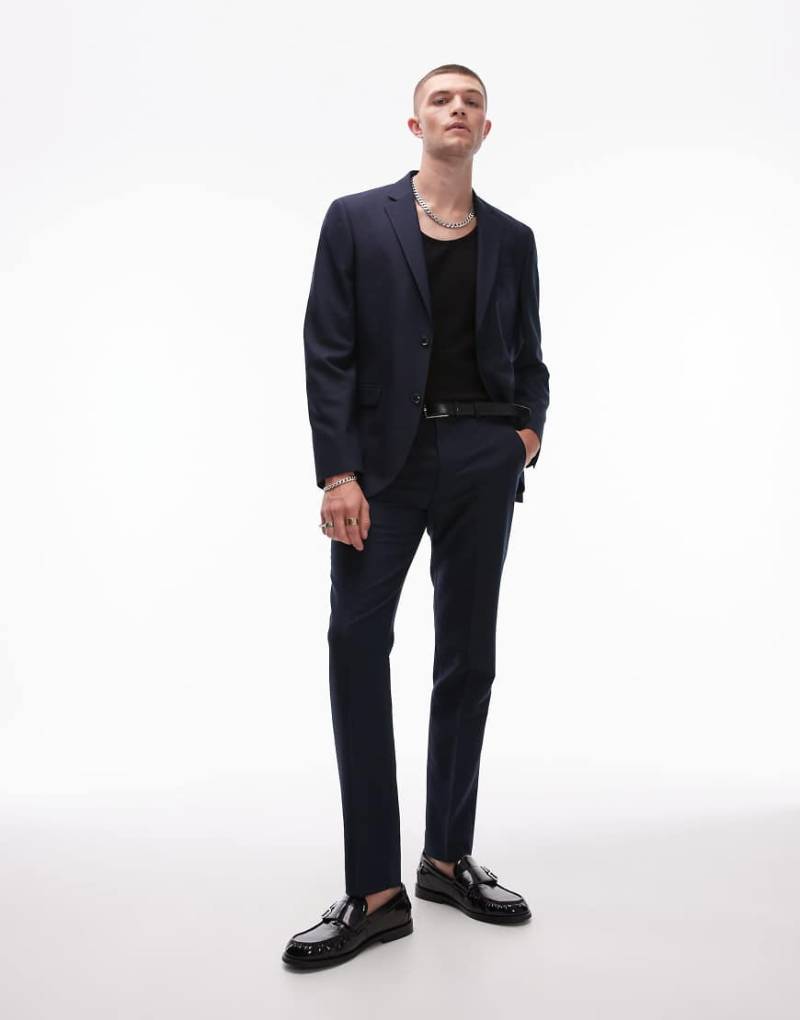 Topman - Enge Anzughose in Marine-Marineblau von Topman