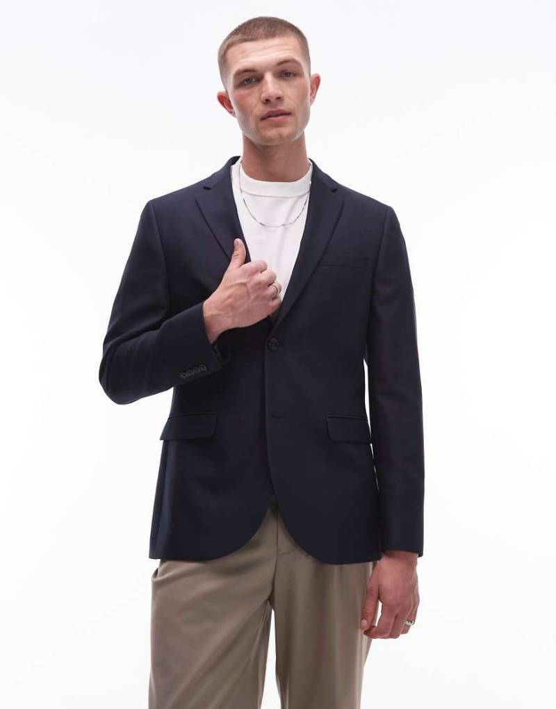Topman - Enge Anzugjacke in Marine-Marineblau von Topman