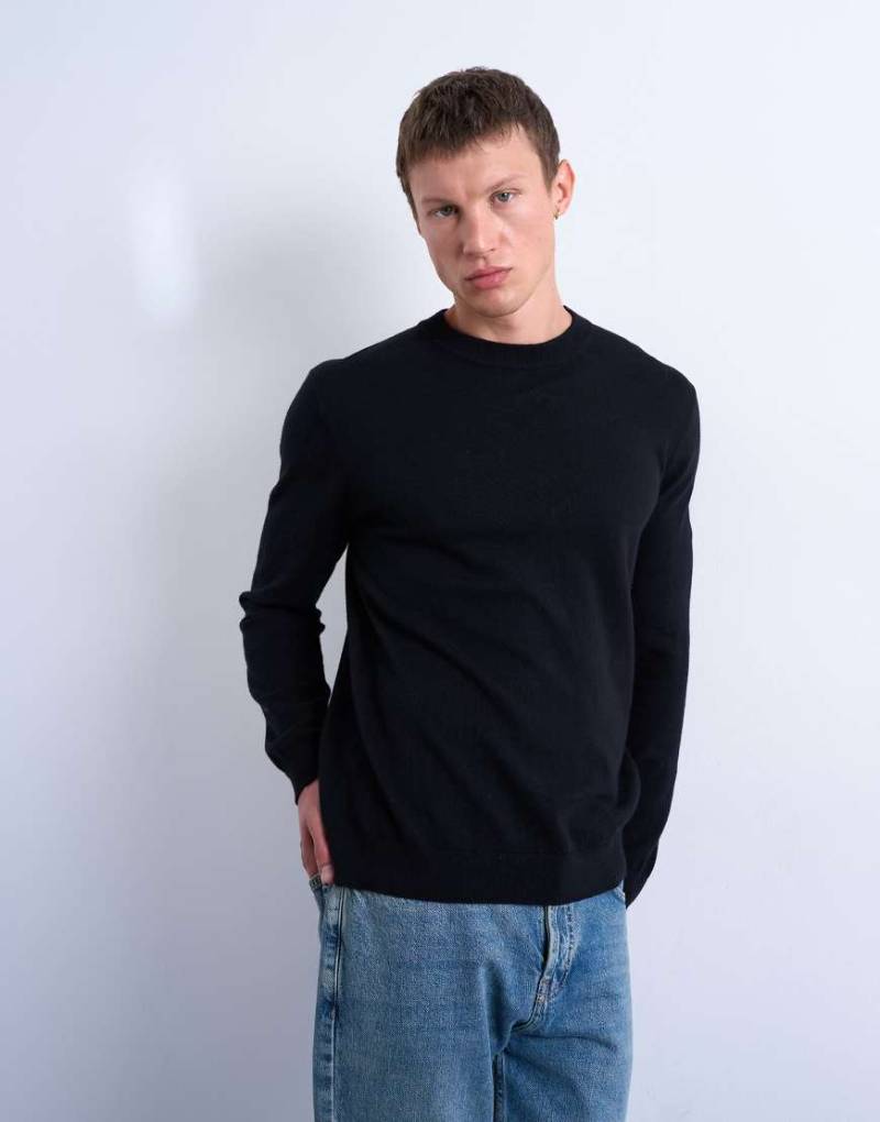 Topman - Essential - Strickpullover in Schwarz mit Rundhalsausschnitt von Topman