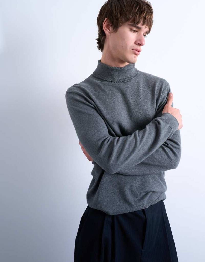 Topman - Essential - Strick-Rollkragenpullover in Anthrazit-Grau von Topman