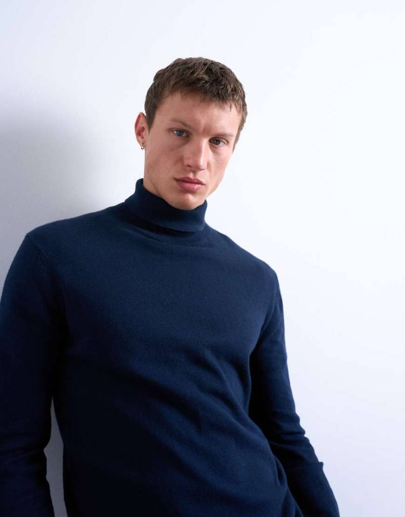 Topman - Essential - Strick-Rollkragenpullover in Marineblau von Topman