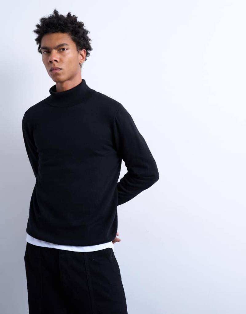Topman - Essential - Strick-Rollkragenpullover in Schwarz von Topman