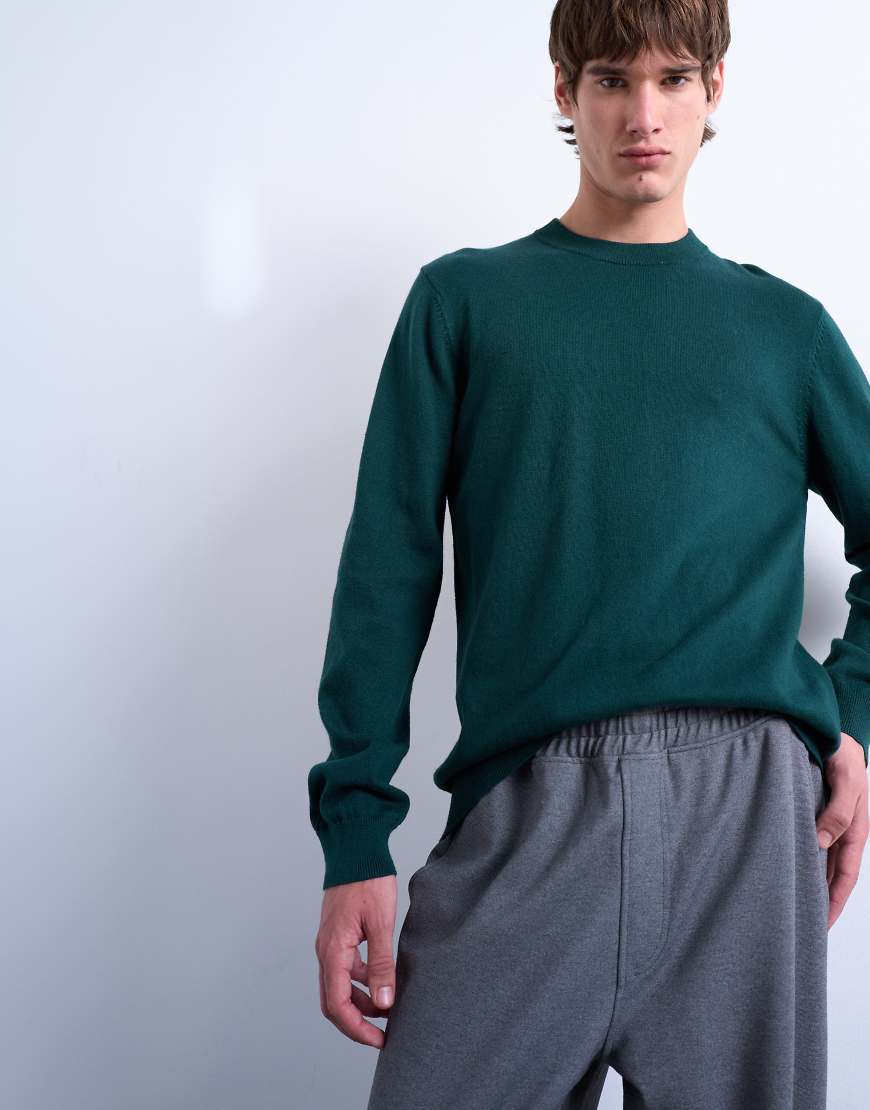 Topman - Essential - Strickpullover in Dunkelgrün mit Rundhalsausschnitt von Topman