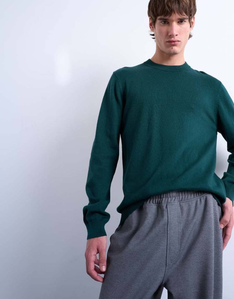 Topman - Essential - Strickpullover in Dunkelgrün mit Rundhalsausschnitt von Topman