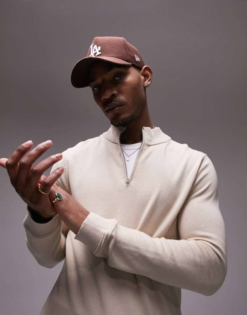 Topman - Essentials - Pullover in Steinbeige mit kurzem Reißverschluss-Neutral von Topman