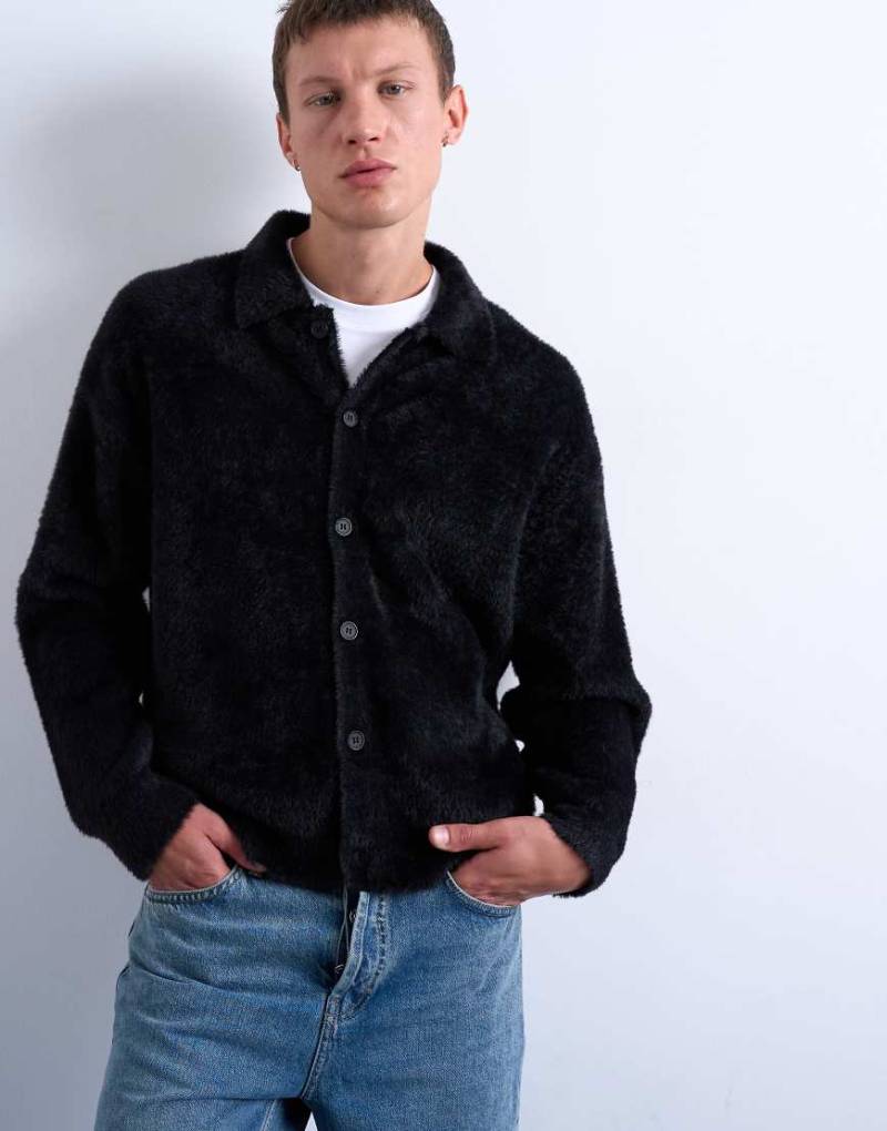 Topman - Flauschige Strickjacke in Schwarz von Topman