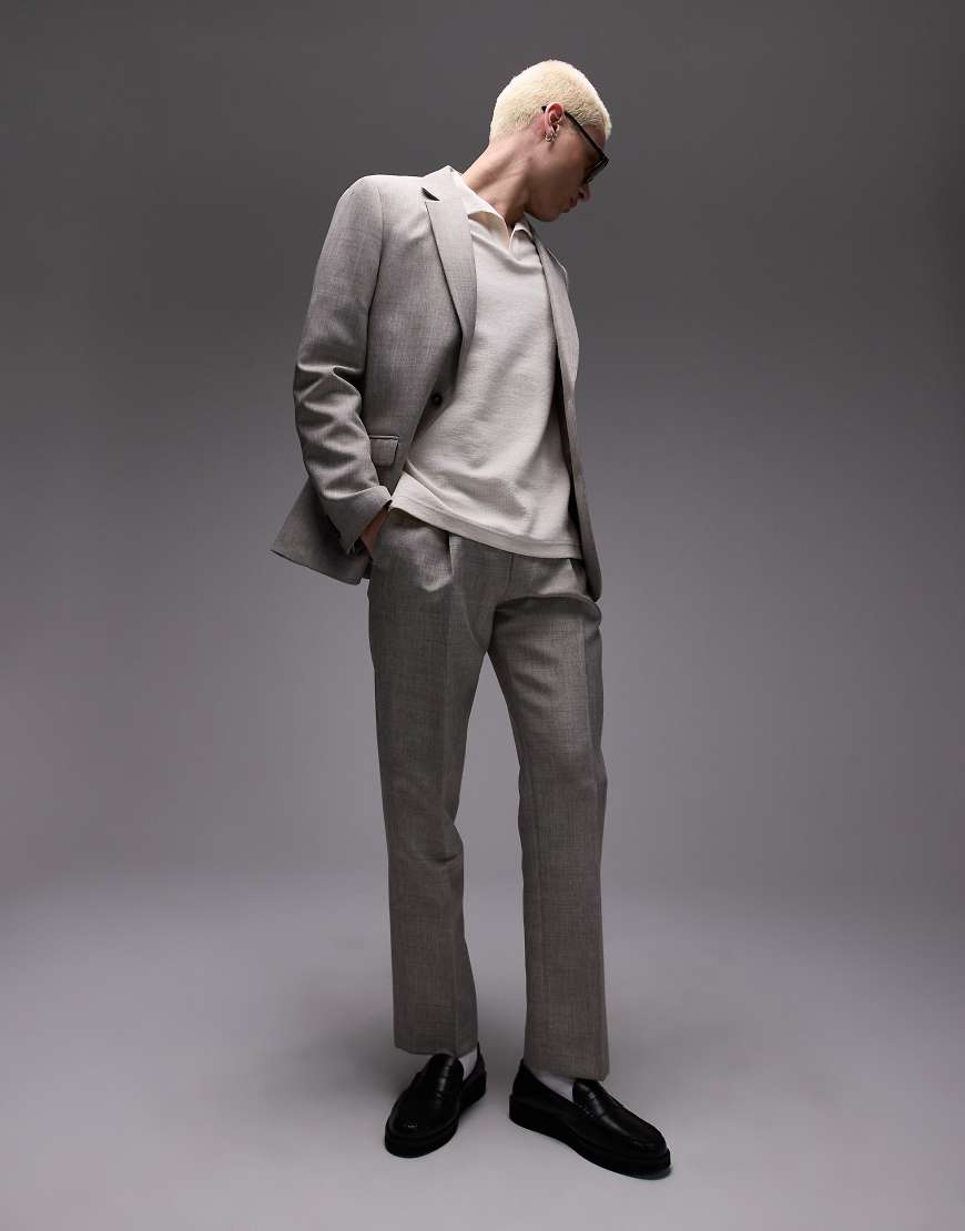 Topman - Gerade, strukturierte Anzughose in Steingrau-Neutral von Topman
