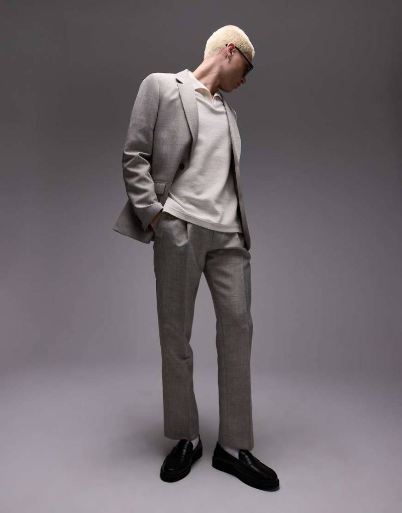 Topman - Gerade, strukturierte Anzughose in Steingrau-Neutral von Topman