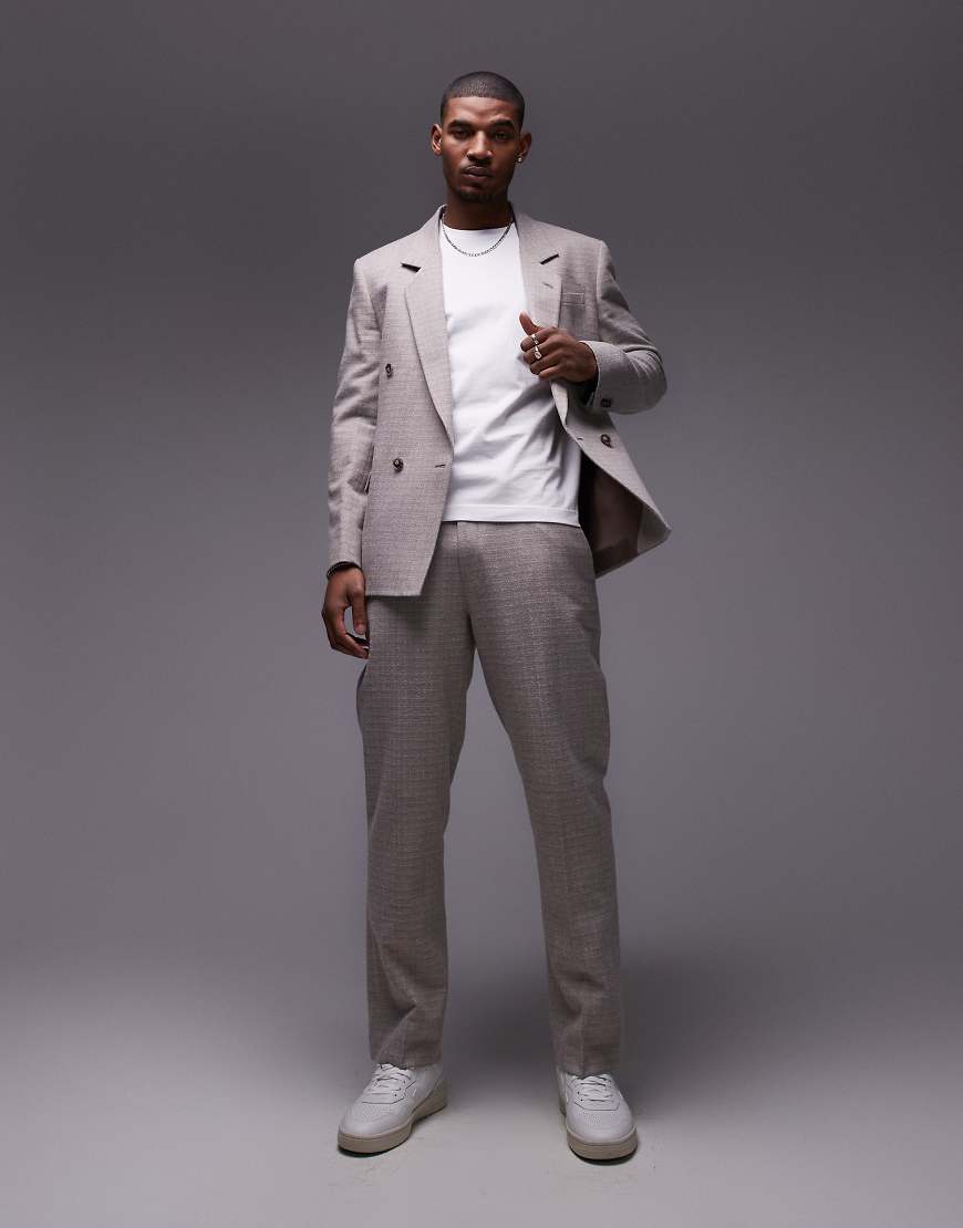 Topman - Gerade, texturierte Anzughose in Steingrau-Neutral von Topman