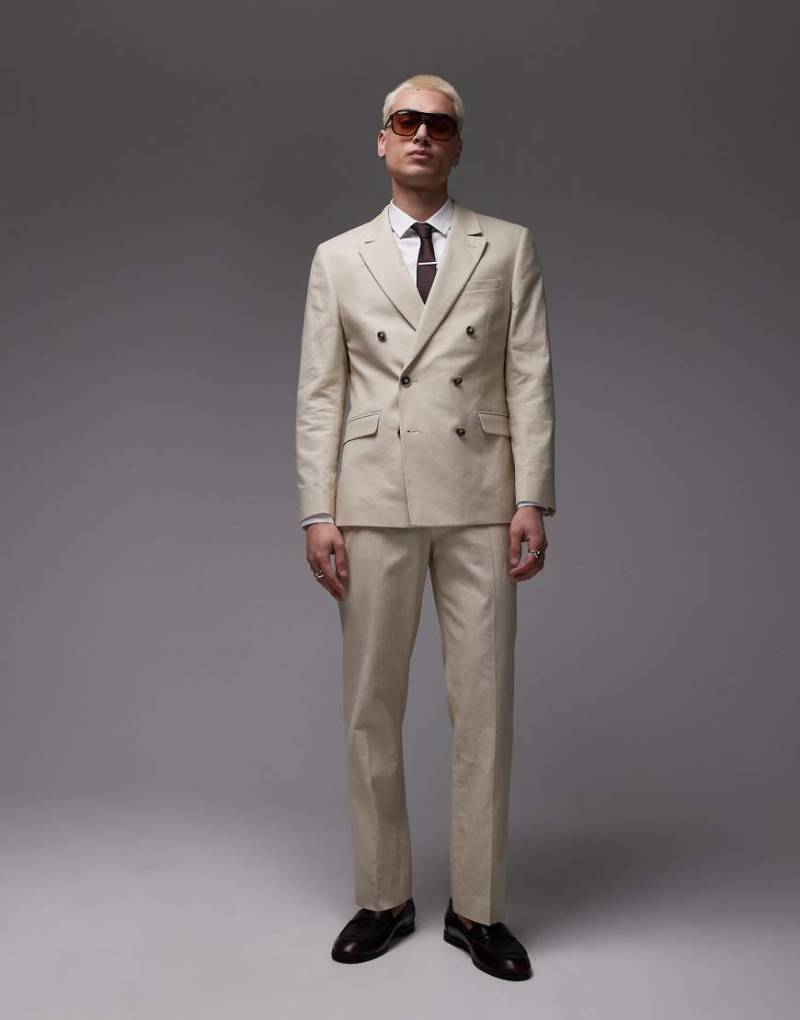 Topman - Gerade geschnittene Anzughose aus Leinenmix in Steinbeige-Neutral von Topman