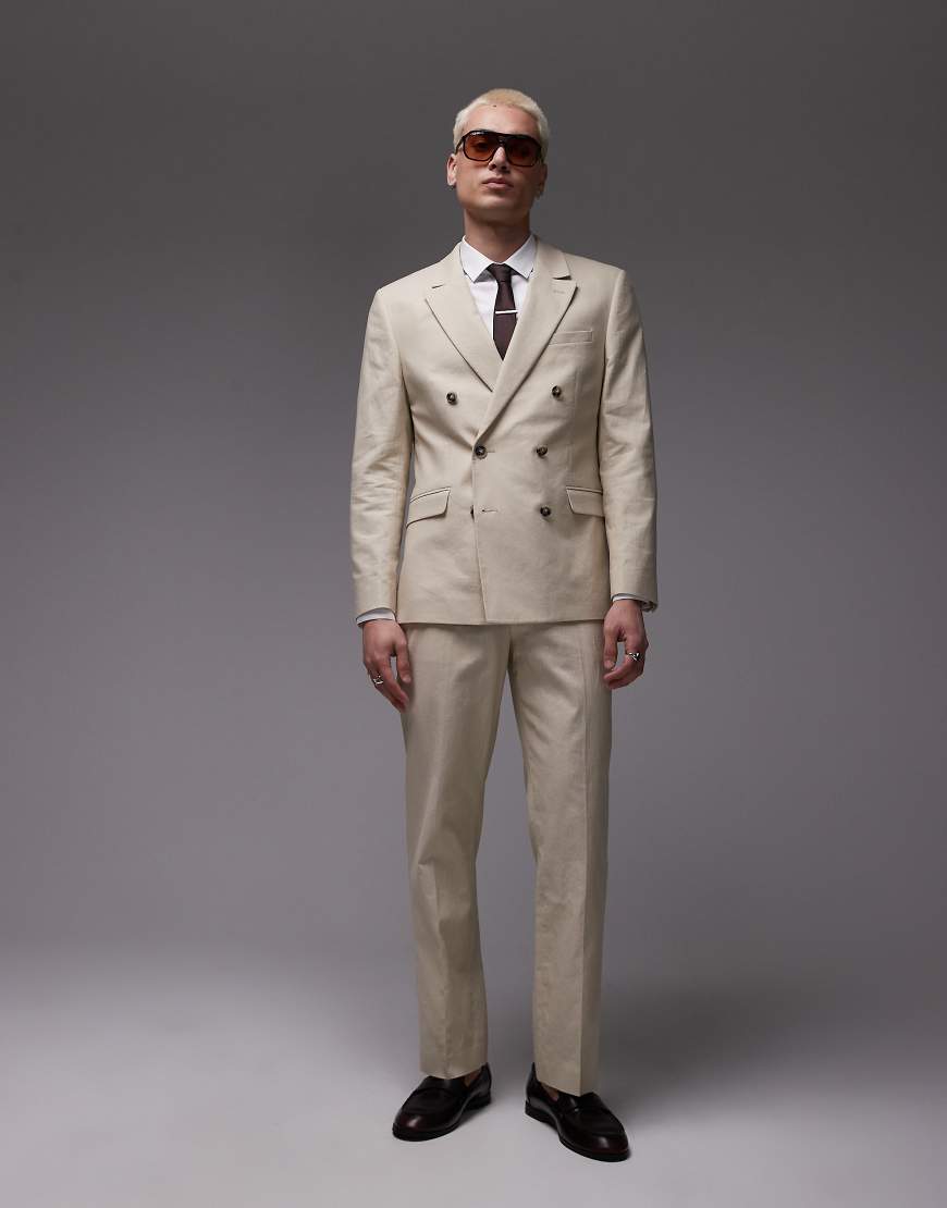 Topman - Gerade geschnittene Anzughose aus Leinenmix in Steinbeige-Neutral von Topman