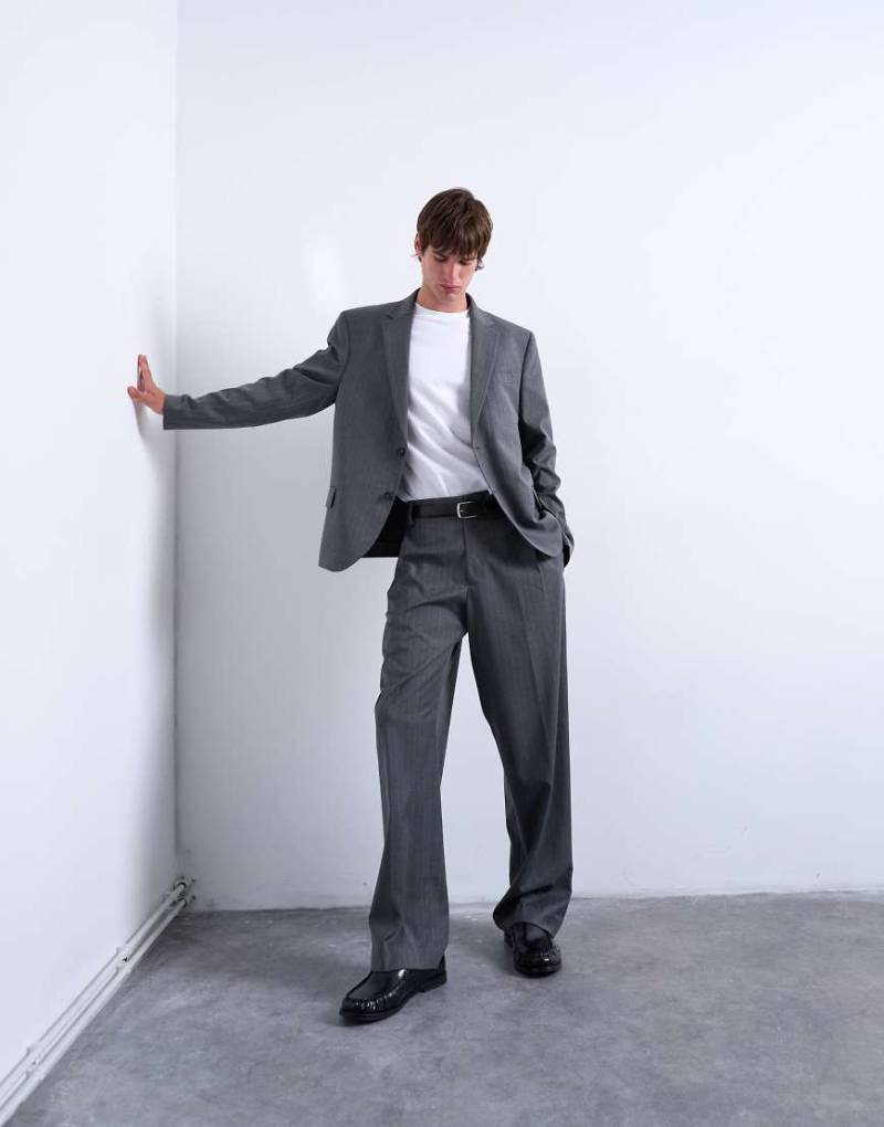 Topman - Gerade geschnittene Anzughose in Anthrazit mit Nadelstreifen-Grau von Topman