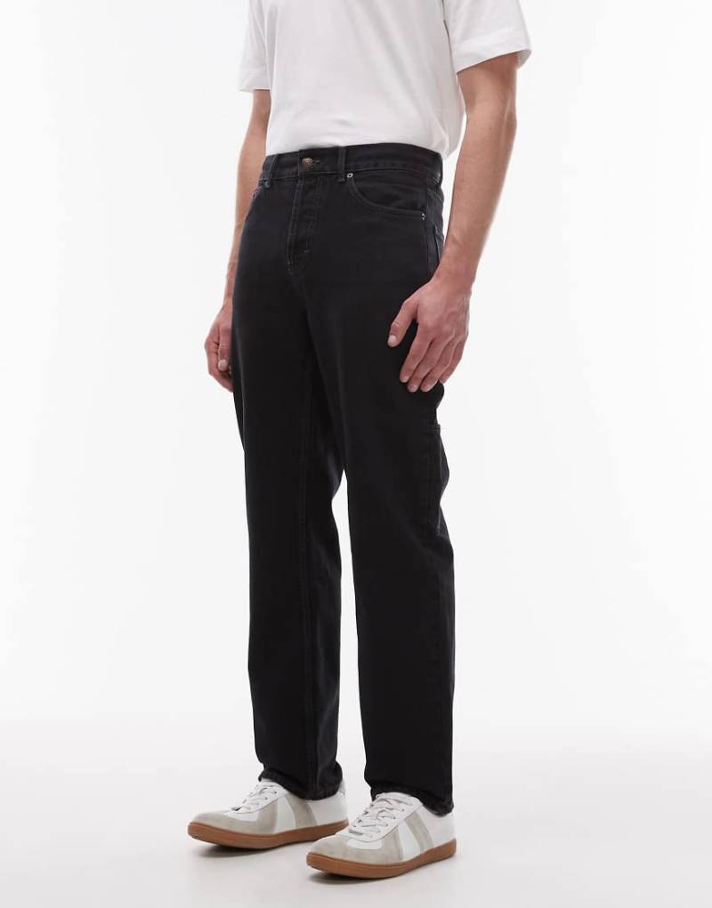 Topman - Gerade geschnittene Carpenter-Jeans ohne Stretch in verwaschenem Schwarz-Grau von Topman