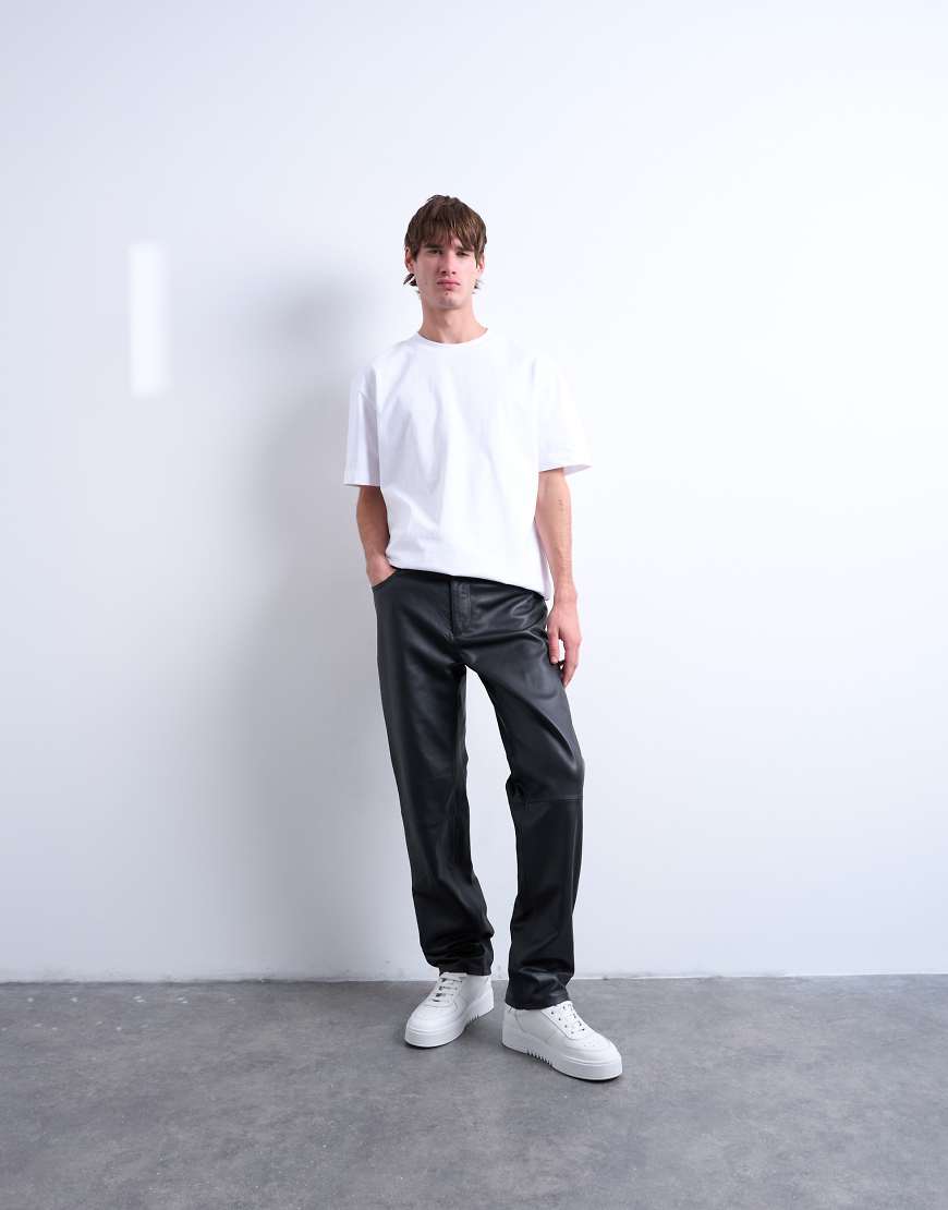 Topman - Gerade geschnittene Hose aus echtem Leder in Schwarz von Topman