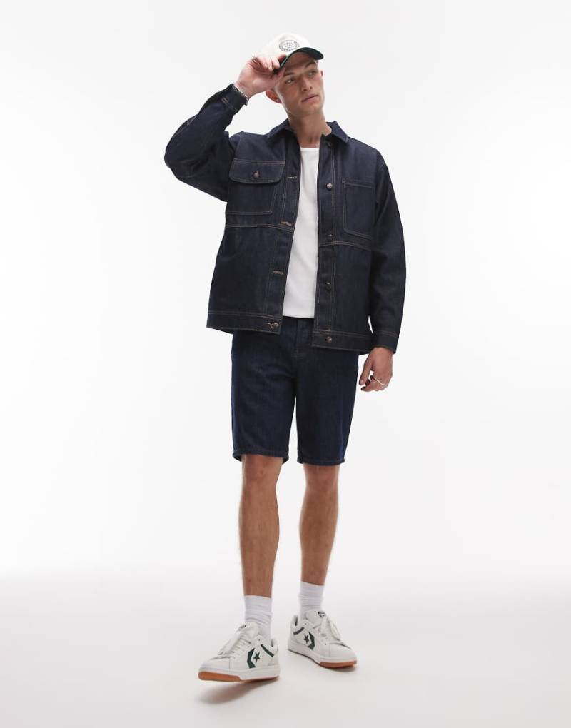 Topman - Gerade geschnittene Jeans-Shorts in Raw-Waschung-Marineblau von Topman