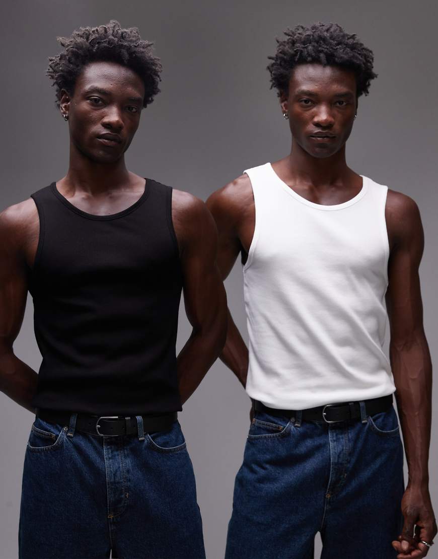 Topman - Gerippte Trägertops in Schwarz und Weiß im 2er-Pack-Bunt Topman - Gerippte Trägertops in Schwarz und Weiß im 2er-Pack-Bunt von Topman