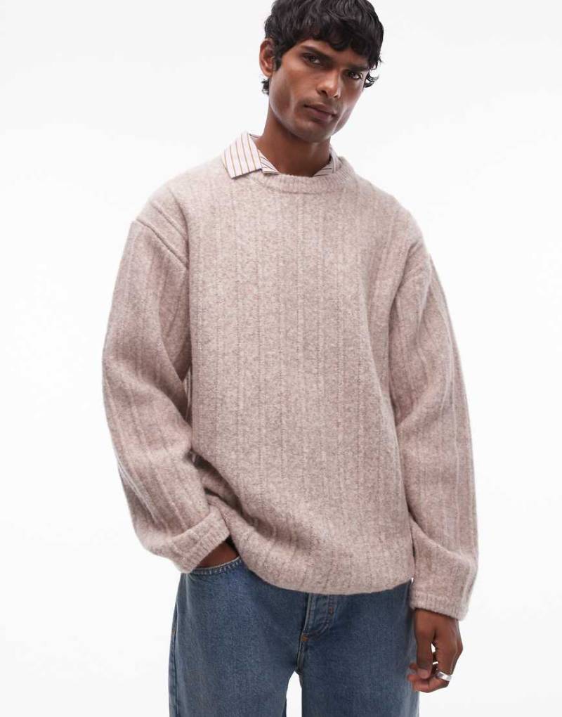 Topman - Gerippter Pullover in Hellbeige mit Rundhalsausschnitt-Neutral von Topman
