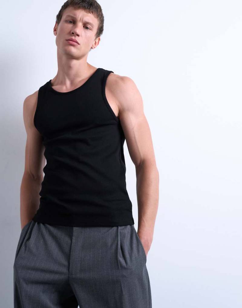 Topman - Geripptes Trägershirt in Schwarz von Topman